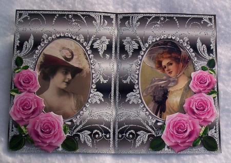 Pink Roses on Silver with Diamonds Double Frames by Sharon Wilson