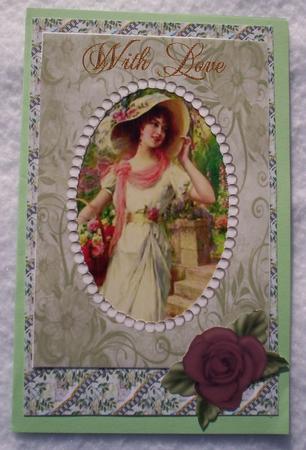 Green Swirls, Flowers and Pearls Card Front 3 by Sharon Wilson