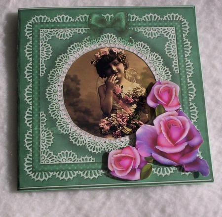 Square Pearls, Lace and Ribbon Plain Card Base Portrait Form by Sharon Wilson