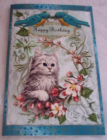 Vintage Kitten Birds and Flowers by Sharon Wilson