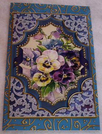 Blue Pansies Ornate Diamond A4 Picture Sheet by Sharon Wilson