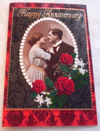 Black Vintage, Pearls and Red Roses Card Front 4 by Sharon Wilson