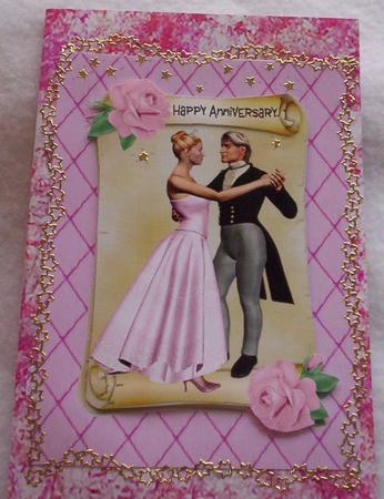 Dancing Couple on a Scroll with Pink Roses A4 Topper by Sharon Wilson