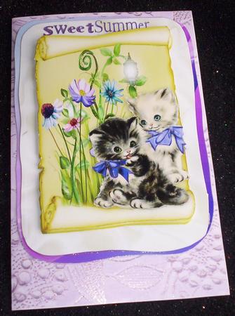 Cute Litle Kittens on a Flowered Scroll A4 by Sharon Wilson
