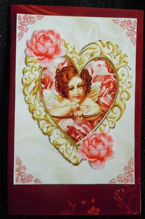 Gold Heart with Vintage Cherub and Roses A4 by Sharon Wilson