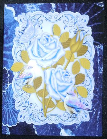 Lilac Roses with Lilac Birds and Butterfly A4 by Sharon Wilson