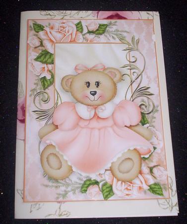 Cute Little Girl Teddy in Peach Rose Frame A4 by Sharon Wilson