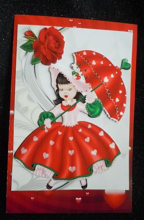 Sweet Little Lady in Red Heart Dress with Rose A4 by Sharon Wilson