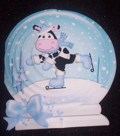 3D Xmas Milly Moo Cow Snowglobe Circle Pyramage Card Kit by Sharon Wilson