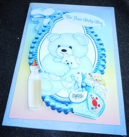 Blue Teddy for a Baby Boy, A4 Topper by Sharon Wilson