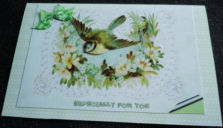 Pretty Bird on Ecru Lace A4 Topper by Sharon Wilson
