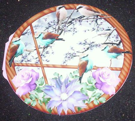 Blue Moon Birds in Round Window by Sharon Wilson