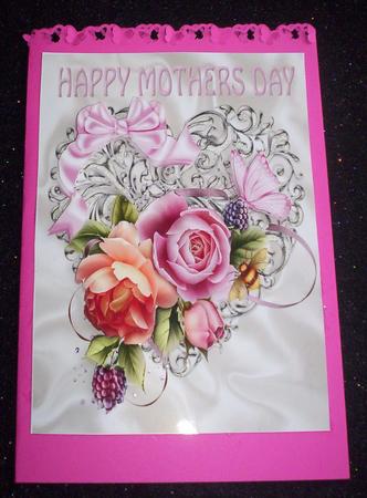 Beautiful Roses for Mum on a Silver Heart with Bow A4 by Sharon Wilson