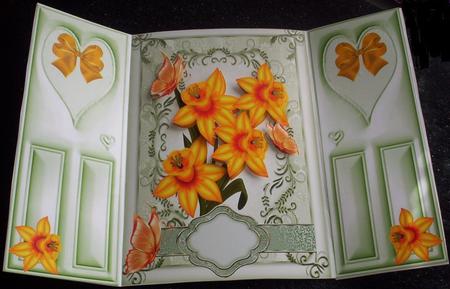 Yellow Daffodils and Butterflies Gatefold with Hearts by Sharon Wilson