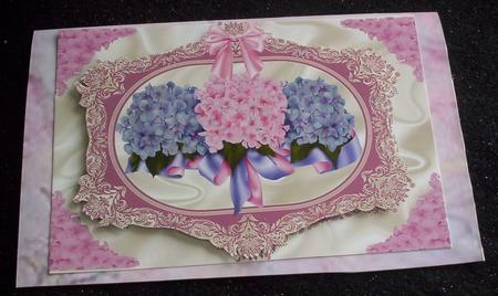 Beautiful Hydrangeas in Lilac/pink with Bow A4 by Sharon Wilson
