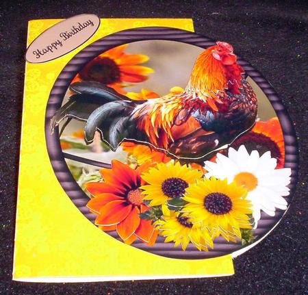 Rooster & Sunflowers Oval Window with Decoupage by Sharon Wilson