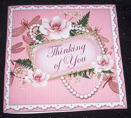 Pink Magnolia Thinking of You 8in Decoupage Topper by Sharon Wilson