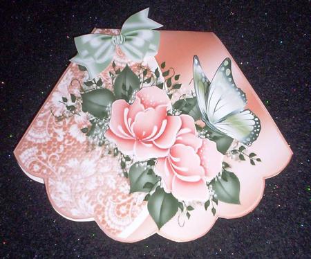 Peach Roses and Lace with Butterfly Rocker Card by Sharon Wilson