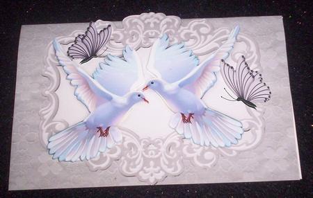 White Doves with Butterflies in Ornate Frame by Sharon Wilson