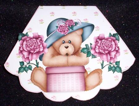 Cute Teddy in Bonnet with Roses Rocker Card by Sharon Wilson