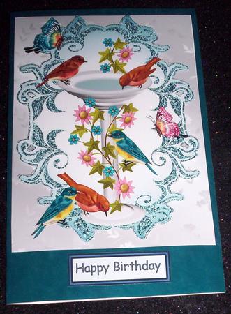 Spring is Here! Birds on a Birdbath with Butterflies A4 by Sharon Wilson