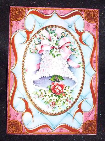 Blue Floral Bell Fancy Bracket 7x5in Cut and Fold Card by Sharon Wilson