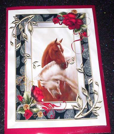 Horses in Frame of Red Roses A4 by Sharon Wilson