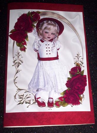 Sweet Girl in Red Bonnet with Roses A4 by Sharon Wilson