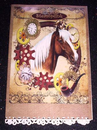 Horse in Clock Steampunk Frame with Pipe A4 by Sharon Wilson