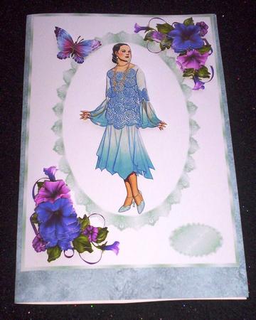Art Deco Lady in Blue with Petunias by Sharon Wilson