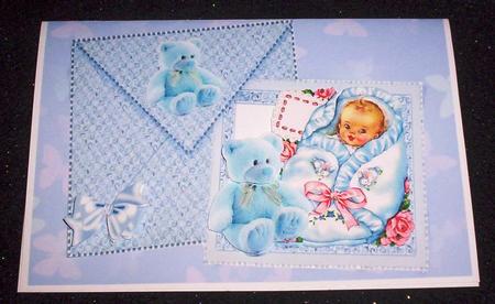 Vintage Baby Boy with Teddy on Card and Envelope by Sharon Wilson