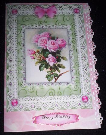 Pink Roses 'n Lace A4 Card Front by Sharon Wilson