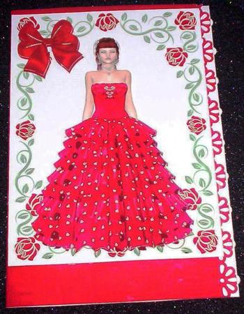 Pretty Lady in Red Ball Gown in Rose Frame A4 by Sharon Wilson