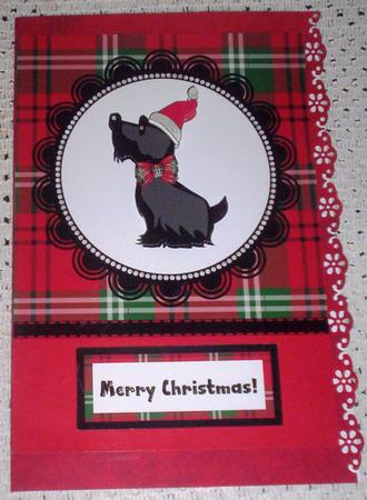 Scottie Dog Tartan Christmas Card Front with Decoupage by Sharon Wilson