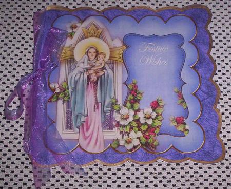 Blue Mother Mary Festive Wishes 8in Scallop Topper by Sharon Wilson