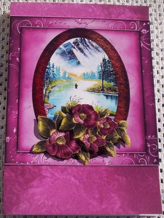 Dark Pink Scenic Mountain in Oval Frame by Sharon Wilson