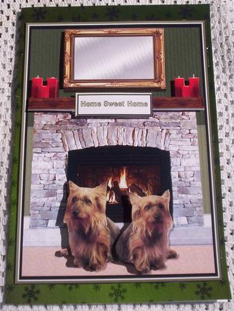 Australian Terriers Fireplace Scene 3D Decoupage by Sharon Wilson