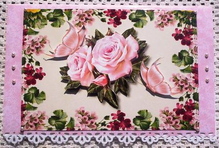 Pink Roses and Butterflies in Floral Frame A4 by Sharon Wilson