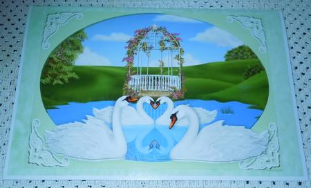 Beautiful White Swans in the Lake in Oval Frame A4 by Sharon Wilson
