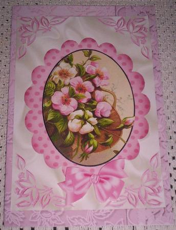 Pretty Pink Flowers in a Basket in Oval Frame by Sharon Wilson