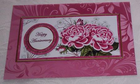 Cerise Roses Happy Anniversary Dl Decoupage Topper by Sharon Wilson