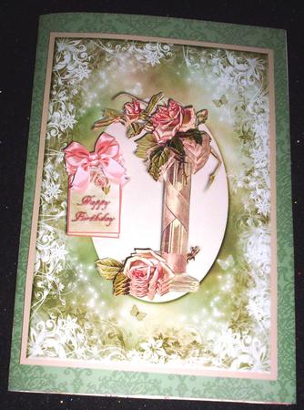 Vintage Vase of Roses A5 Card Front by Sharon Wilson