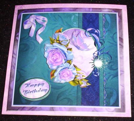 Lilac and Teal Roses Large Card Front by Sharon Wilson