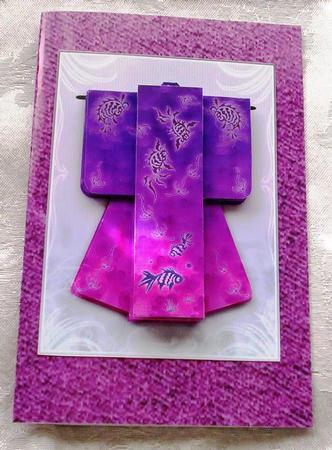 A6 Sealife Kimono Card in Purple Decoupage by Sharon Wilson