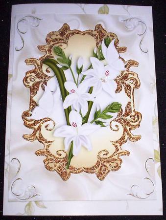 Pretty White Gladiolus in Gold Frame A4 by Sharon Wilson