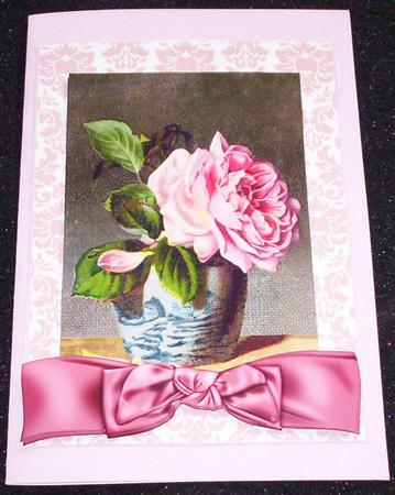 Pink Rose in a Vase with Bow A4 by Sharon Wilson