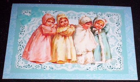 Little Vintage Girls on Lace with Bow by Sharon Wilson