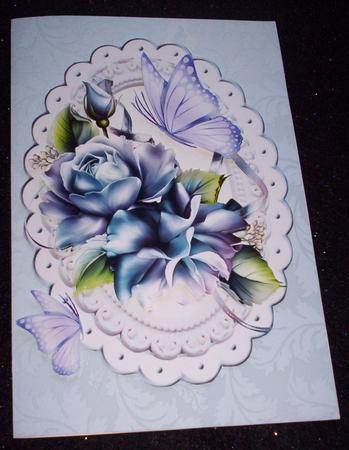 Blue Rose with Lilac Butterflies on a Plaque by Sharon Wilson