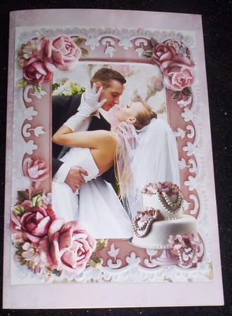 Wedding Couple in Rose Frame with Rings A4 by Sharon Wilson