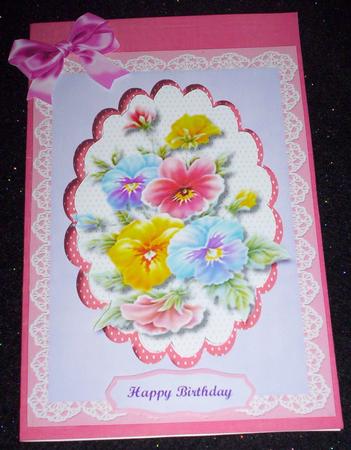 Lovely Pansys on Lace  by Sharon Wilson